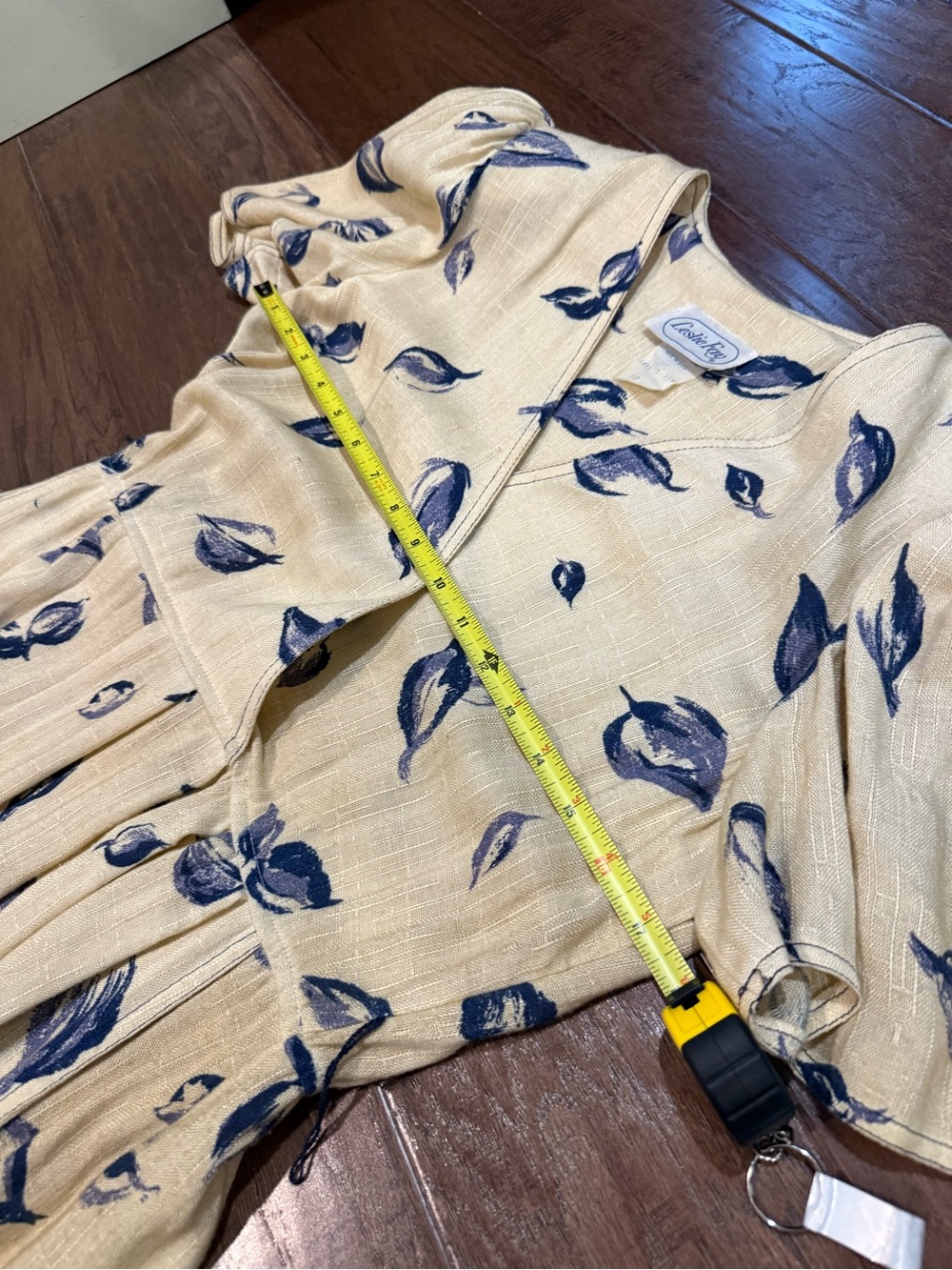 Vintage Leslie Fay Blue Leaf Print Midi Dress W/ Union Tag- Cream & Navy Sz 10 - Picture 10 of 10